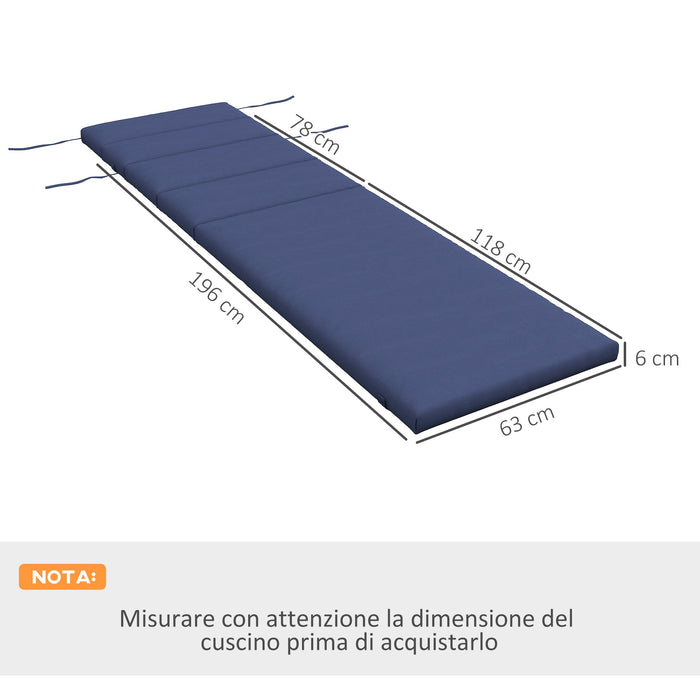 Cuscino per Sdraio e Lettino Prendisole  con Lacci di Fissaggio  in Tessuto Blu Scuro