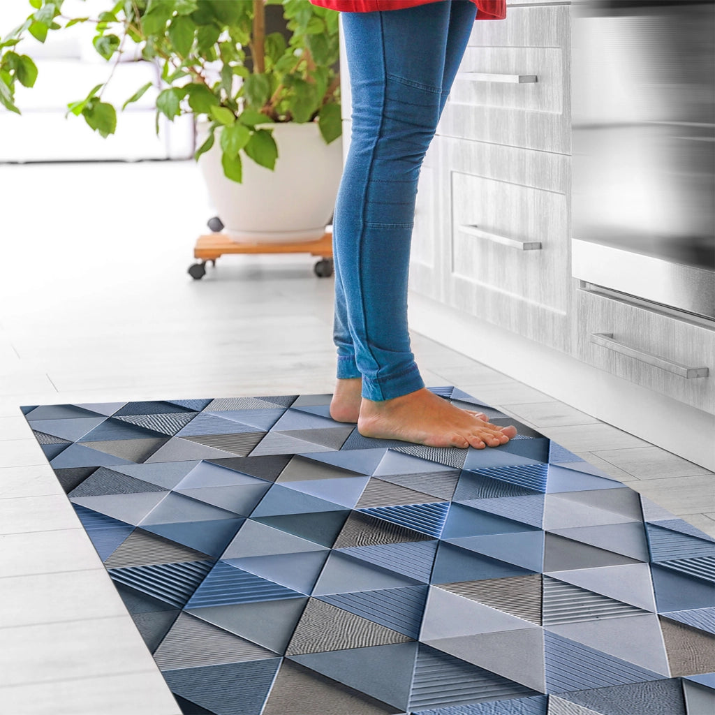Tappeto passatoia fantasia made in Italy antiscivolo lavabile aderente triangoli multicolore 50x200cm - Triangle Azzurro