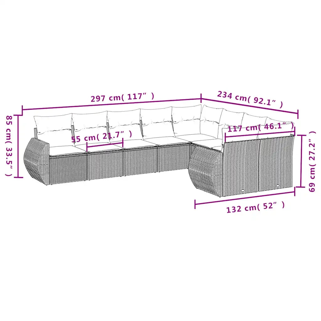 Set Divani da Giardino 9 pz con Cuscini Nero in Polyrattan 3221836