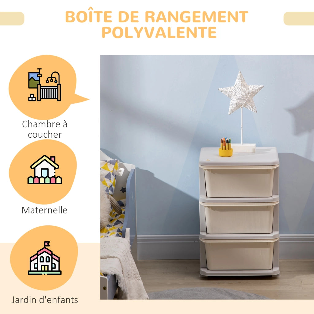 Organizzatore giocattoli bambini con cassetti ¨C zephmum ¨C crema 37x37x56.5 cm