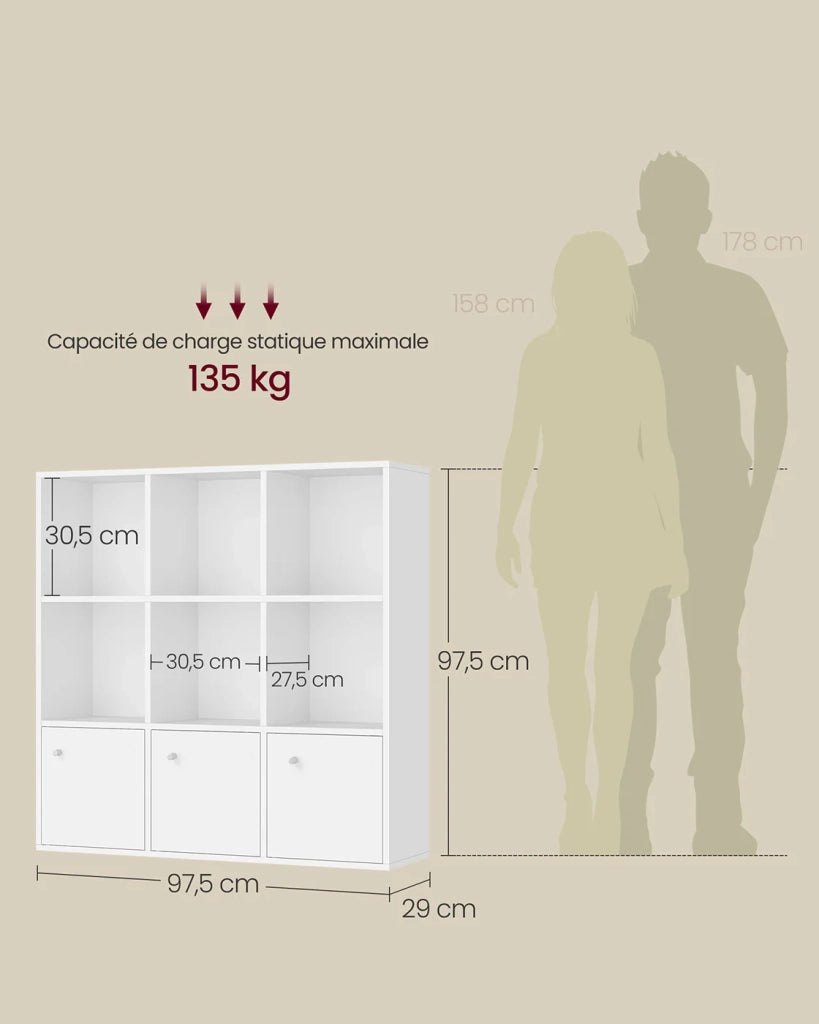 Libreria in legno ripiano portaoggetti per libri e DVD 97,5 x 30 x 97,5 cm colonna portaoggetti scaffalatura per ufficio in casa 3 armadietti inferiori bianco 12_0004234