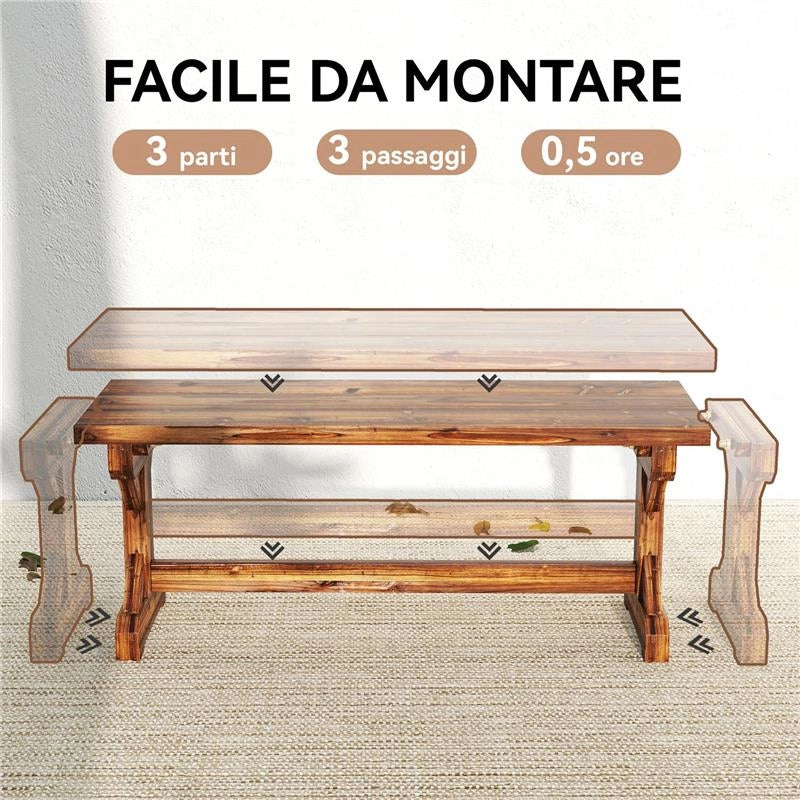 PANCA DA GIARDINO 2 POSTI IN LEGNO DI ABETE SENZA SCHIENALE IN STILE RUSTICO, 114LX40PX46A CM