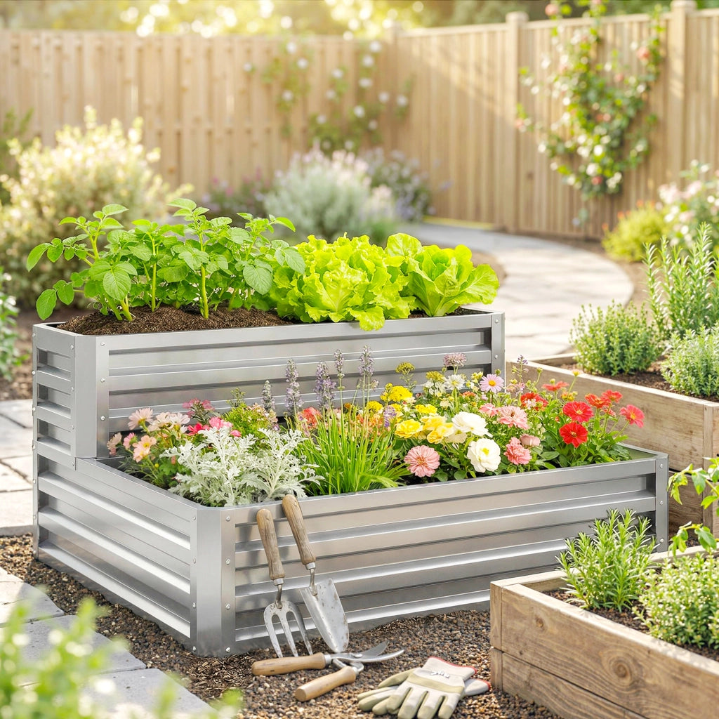 Fioriera Giardino Aperta in Acciaio Galvanizzato ¨C zephmum ¨C 120x101x58 cm Argento