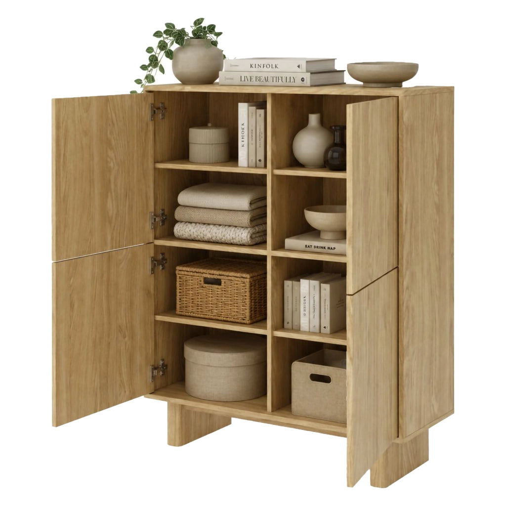Madia Hasareti, Credenza 4 Ripiani, 104x38x124h cm Marrone Rovere