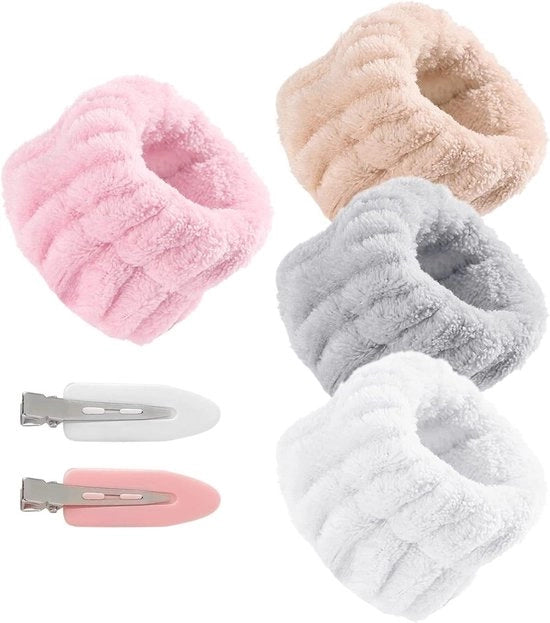 Set di 4 Flanelli Pannoloni per la Pulizia del Viso con Fascette e Clip - 4 Colori