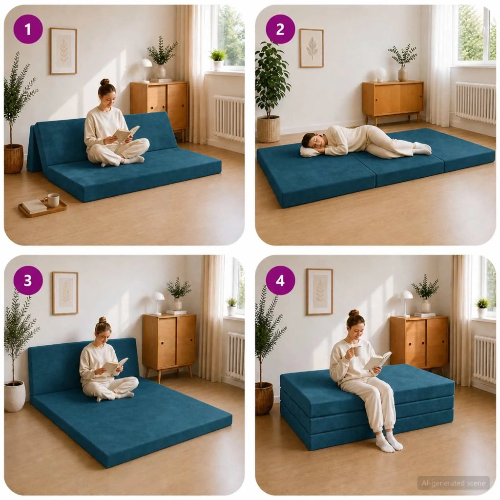 Divano Letto Pieghevole 160 x 67 x 45 cm Blu 900238