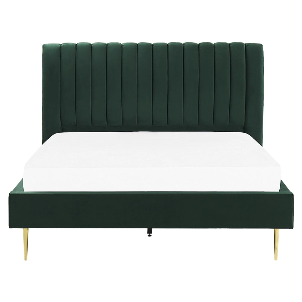 Letto imbottito velluto verde smeraldo e oro rete a doghe testiera alta 180 x 200 cm testata alta design retrò