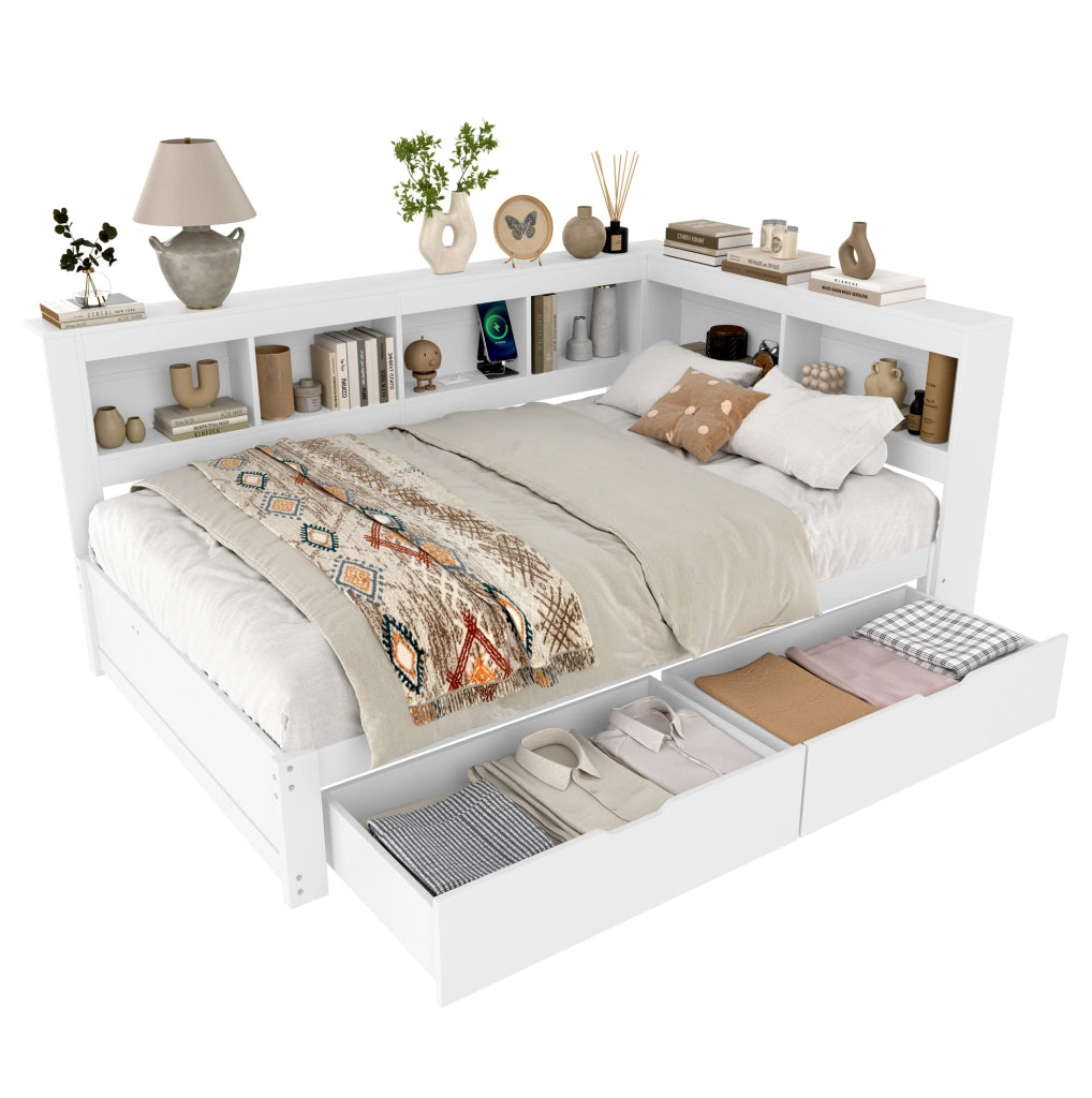 Divano letto 140x200 cm con prese e 2 porte USB in MDF e pino bianco