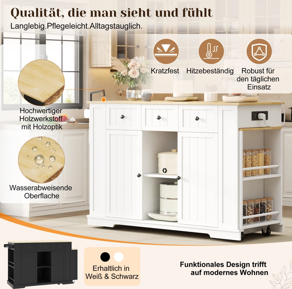 Isola da cucina mobile con tavolo estraibile e prese USB