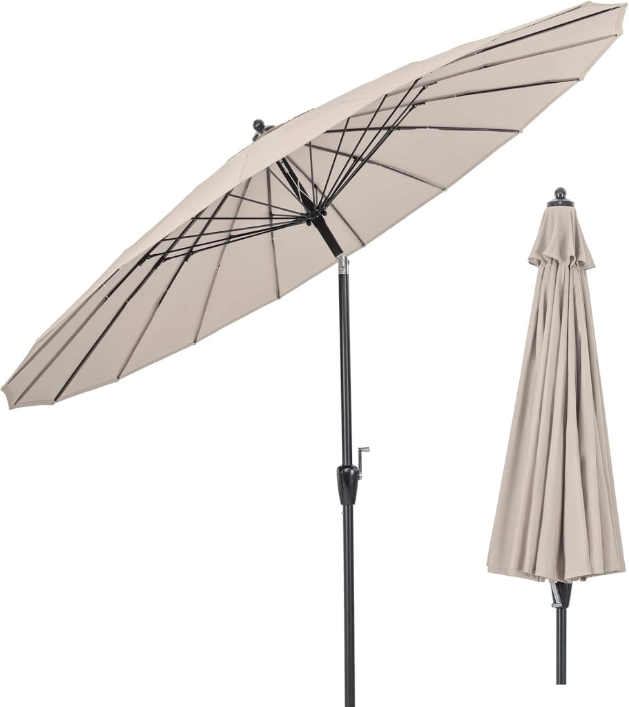 Ombrellone da Giardino Ø 265 cm, Ombrellone da Balcone Inclinabile e Pieghevole, Ombrellone da Spiaggia Antivento in Tessuto di Poliestere con 18 Costole, senza Base