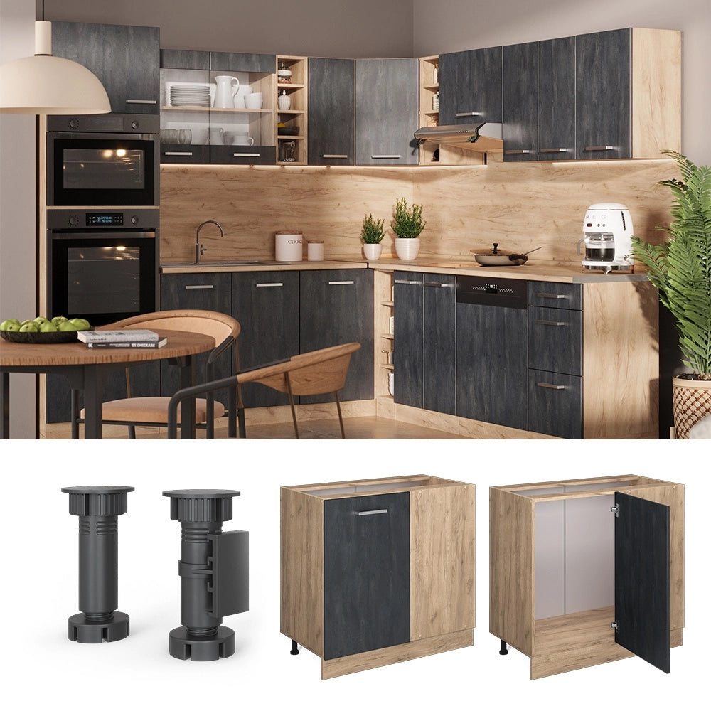 Mobile ad angolo cucina R-Line Calce nera/Rovere dorato 86 cm senza piano di lavoro Vicco