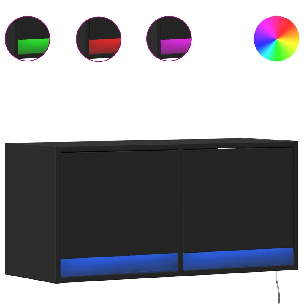 vidaXL Mobile TV a Parete con Luci LED Nero 80x31x35 cm