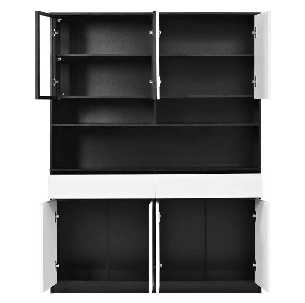 Credenza alta con LED; 120x38x160 cm; in MDF; nero e bianco