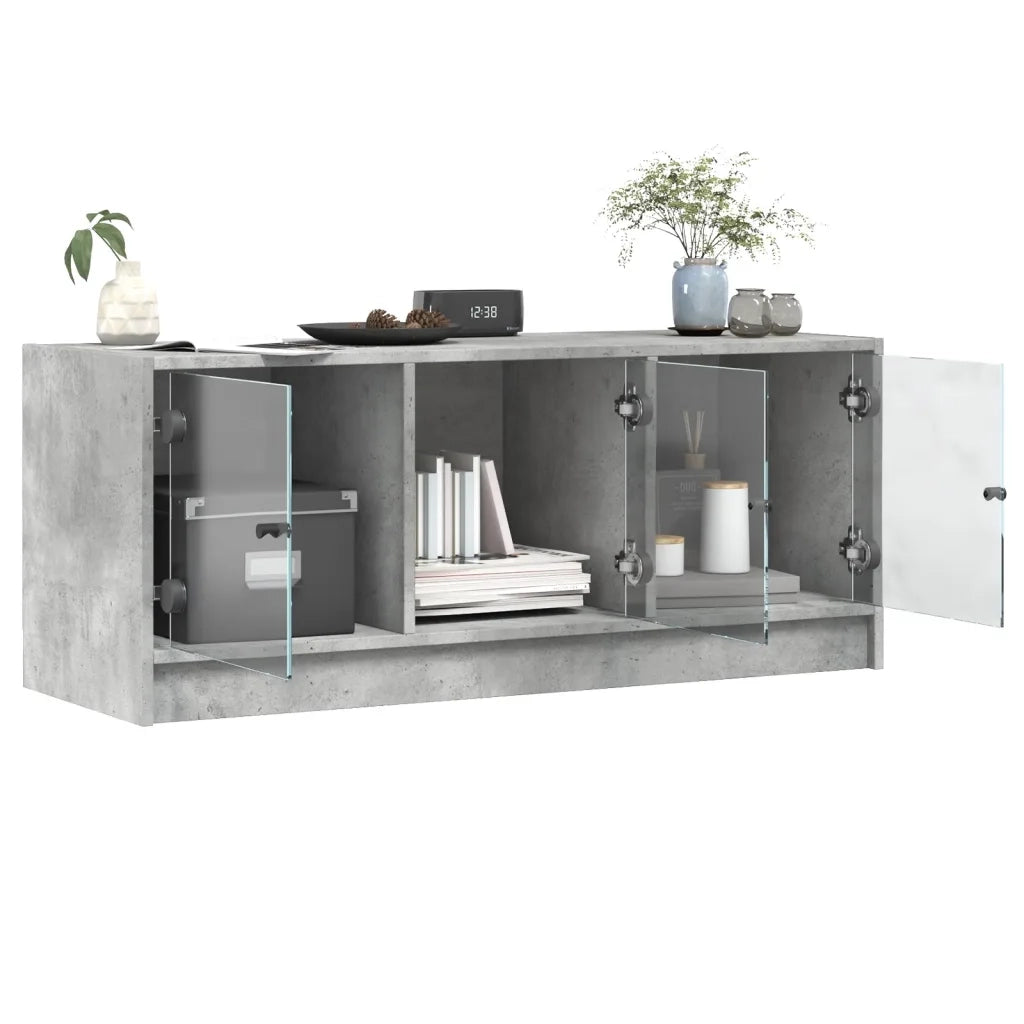 Mobile Porta TV con Ante in Vetro Grigio Cemento 102x37x42 cm 836409