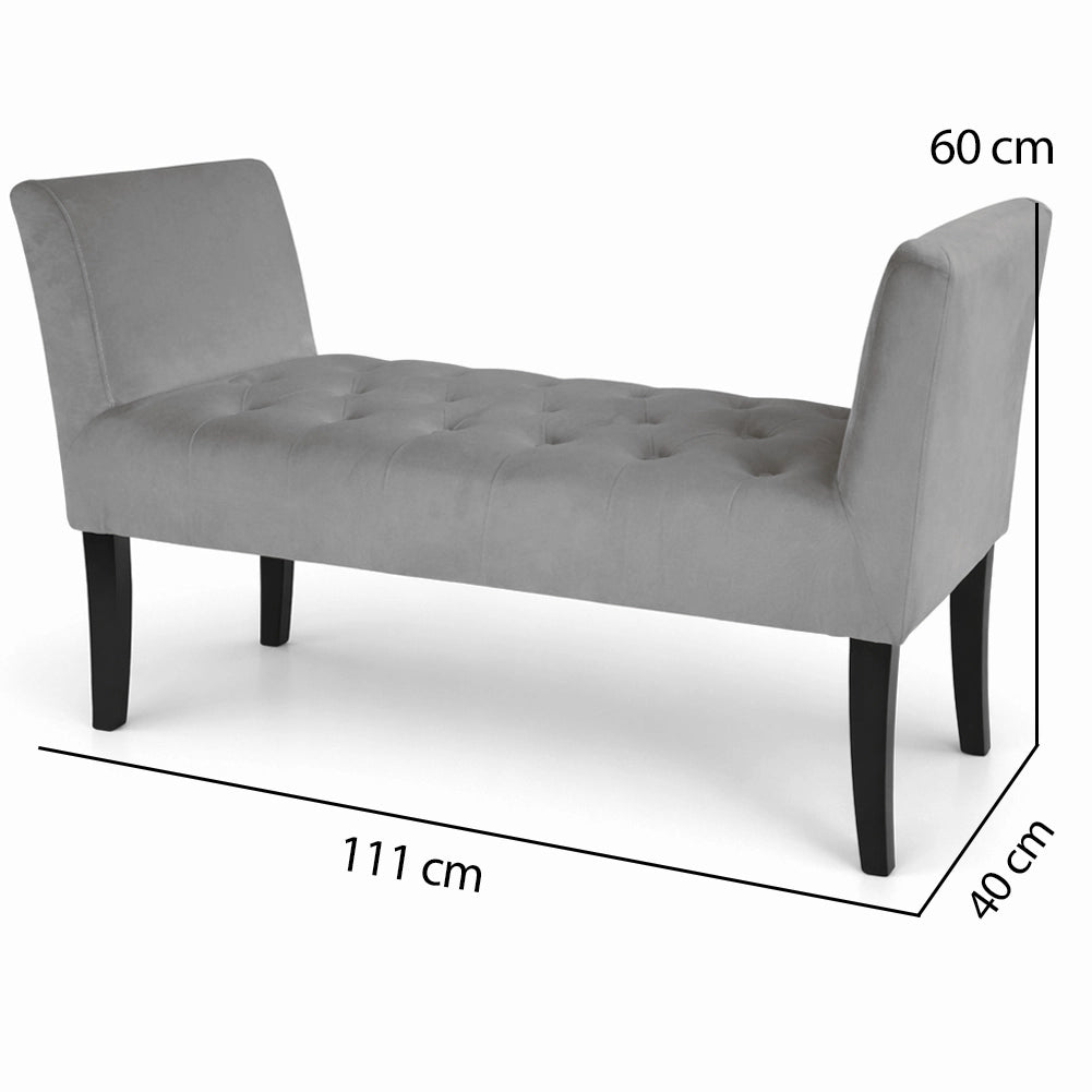 Panca Grigio con Piedi in Legno e Rivestimento Velluto Camera da Letto Ingresso