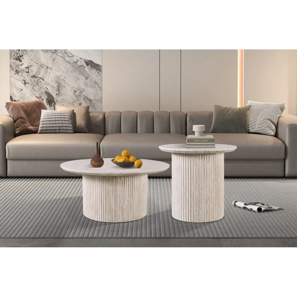 Table bassa VAGOS – Colore quercia chiara – Tavolino rotondo Ø80 cm – MDF – Design naturale e moderno