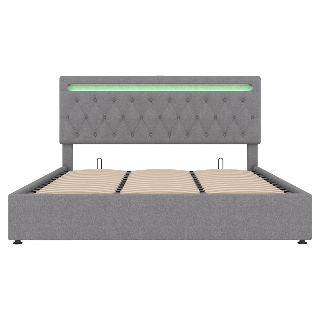 Letto doppio imbottito 180x200cm con riporzione; USB e Tipo C in grigio