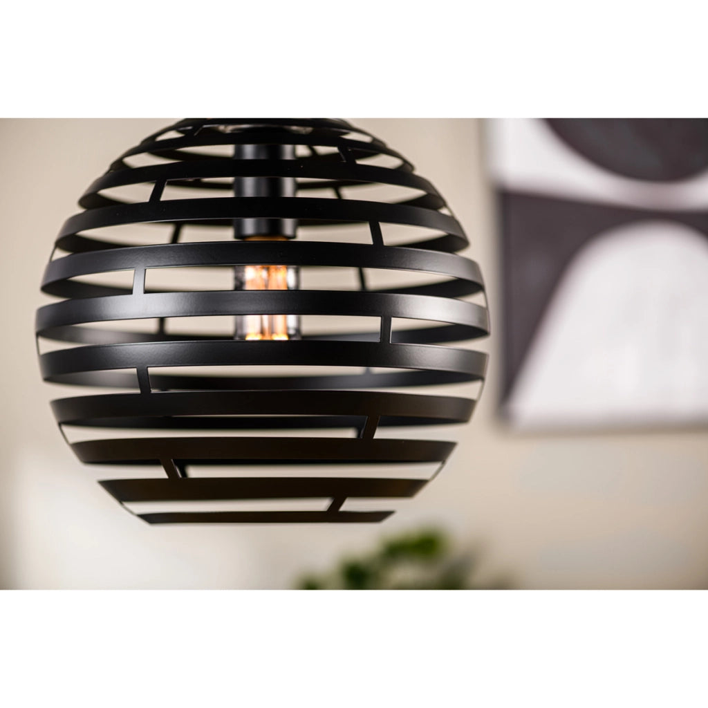 Lampada a sospensione sferica H340 nera 30 cm con lamelle