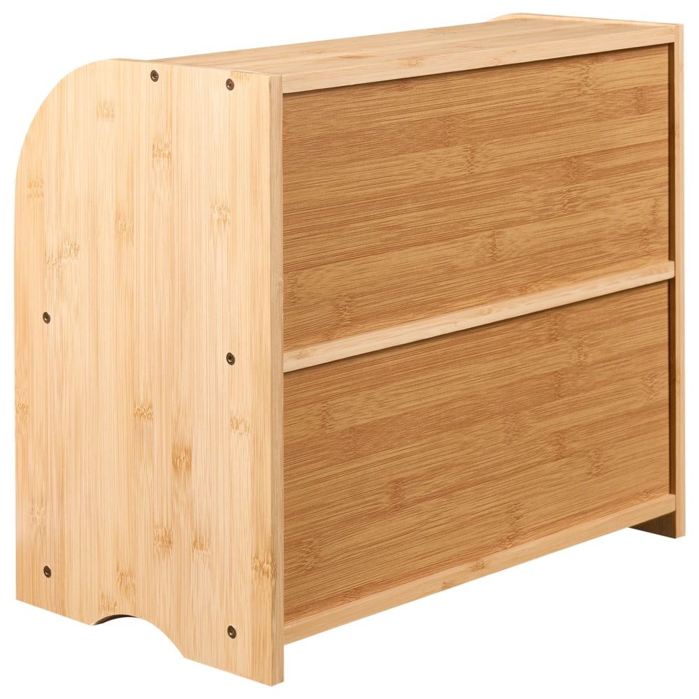 Contenitore per il pane a due ripiani scatola in bambù marrone chiaro 42 x 25 x 37 cm con pannello decorativo scanalato in stile scandinavo