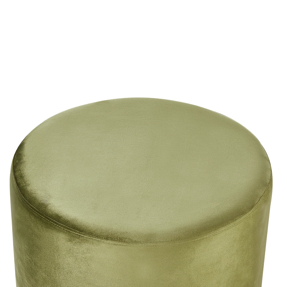 Pouf rotondo in velluto verde oliva ottomana stile moderno contemporaneo