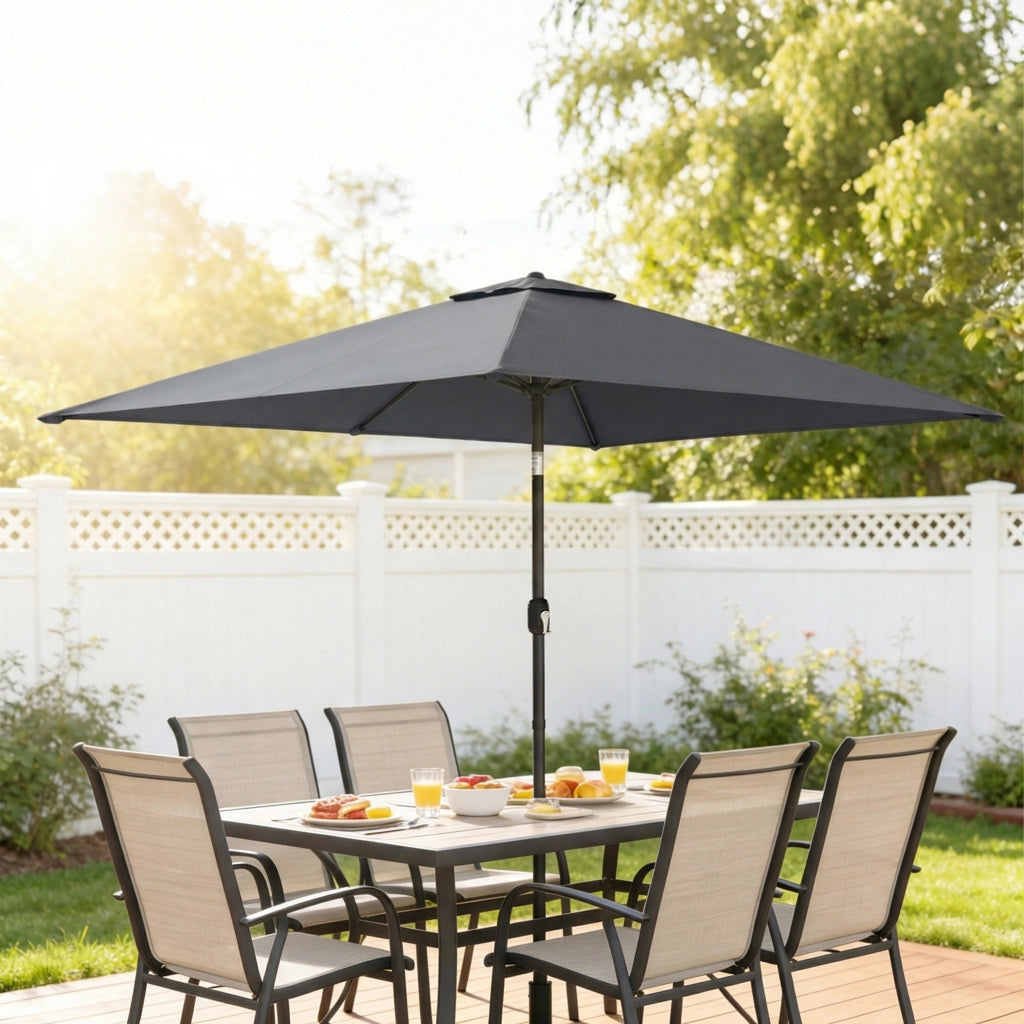 Ombrellone Rettangolare da Giardino 300x200 cm con Manovella in Metallo e Poliestere Grigio Scuro