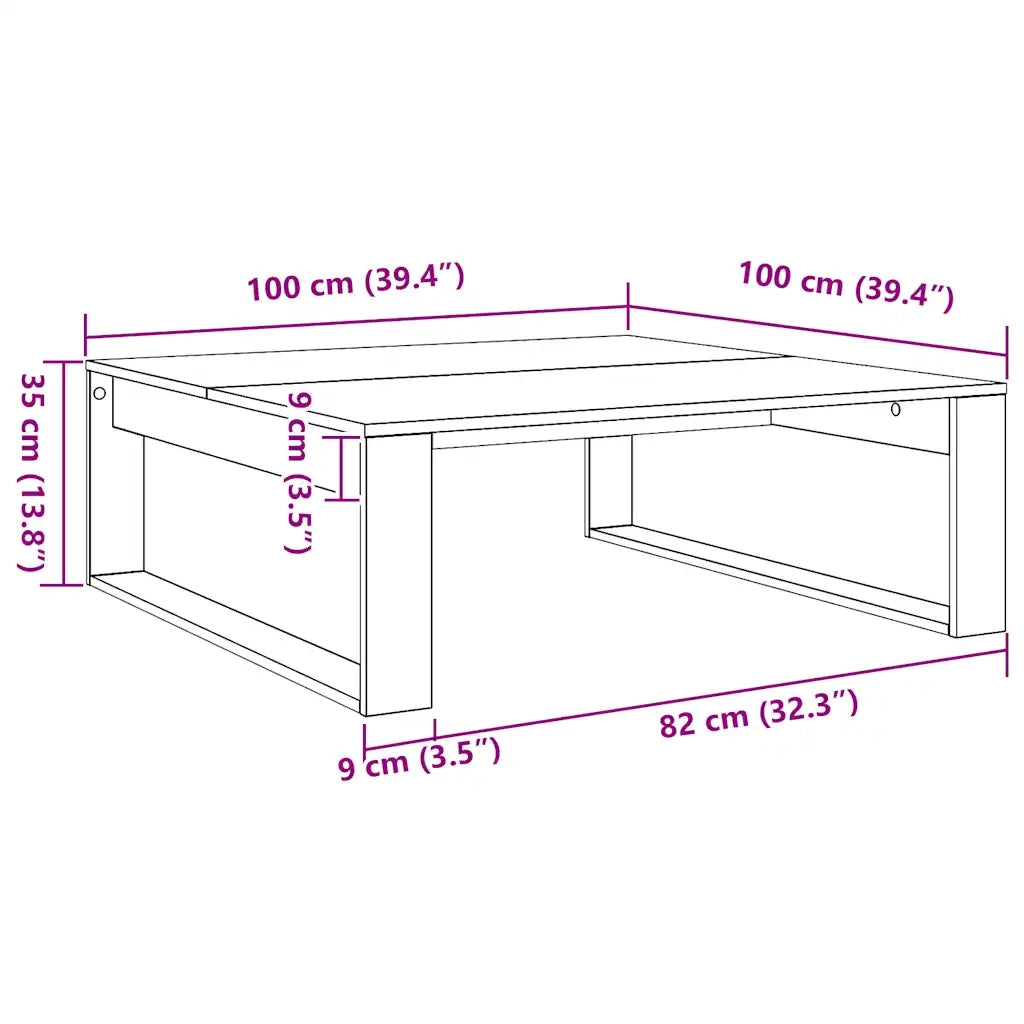 Tavolino Salotto Rovere Artigianale 100x100x35 cm in Truciolato