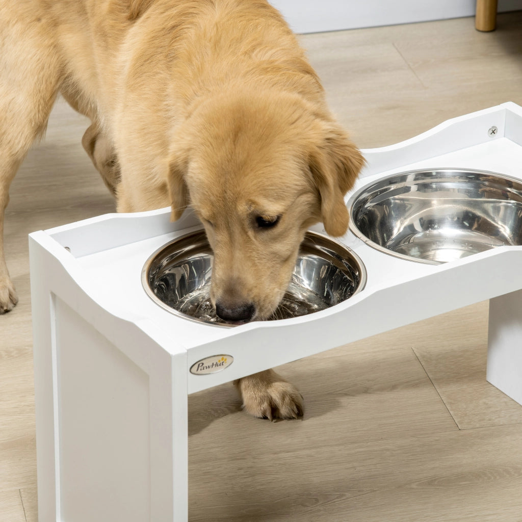 Stazione alimentare per cani con 2 ciotole ¨C zephmum ¨C bianco, acciaio inox, 63x30x24 cm