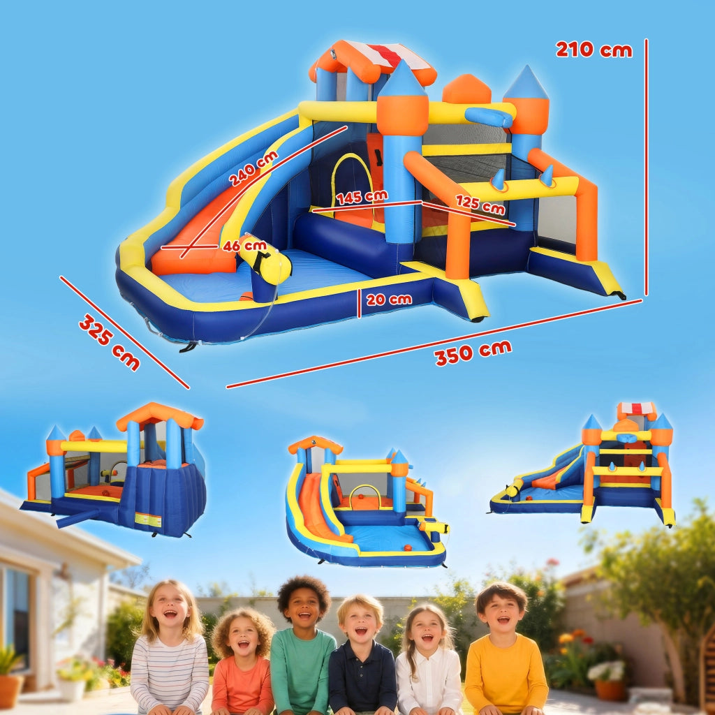 Gonfiabile 8 in 1 con Scivolo Piscinetta Trampolino Parete Arrampicata ¨C Minimal ¨C Grigio 350x325x210cm