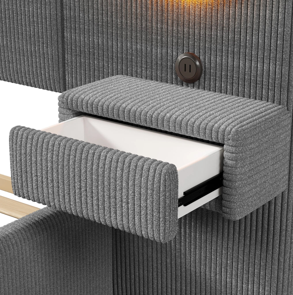 Letto imbottito 180x200 cm in velluto grigio con LED e USB