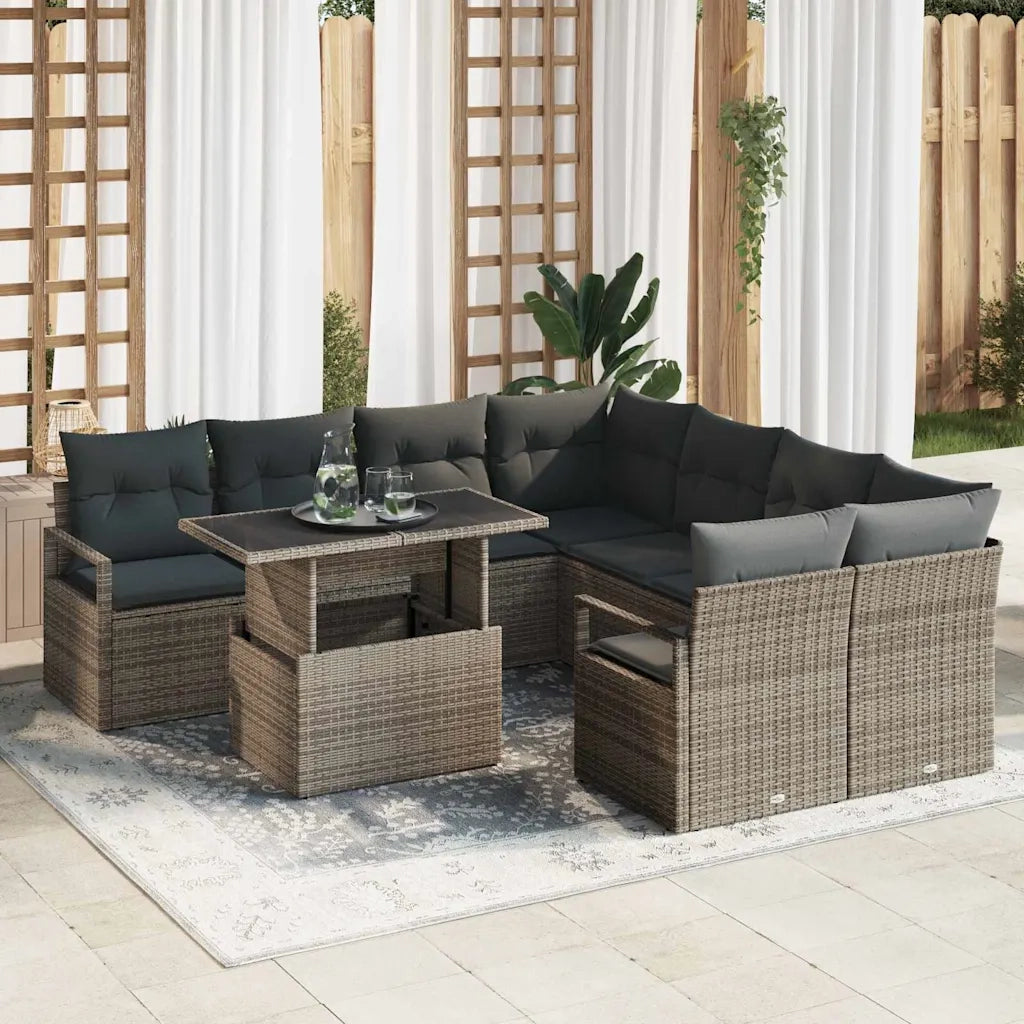 Set Divano da Giardino con cuscino 9 pcs Grigio polyrattan 3348795