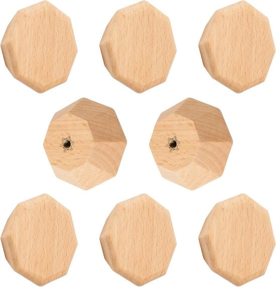 Set di 8 maniglie in legno naturale con viti - Maniglie per cassetti in legno per mobili cucina - Design a otto angoli