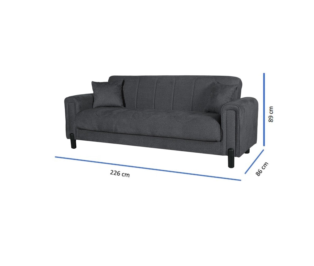 Papozze, Divano Letto 3 Posti Contenitore, 226x86 cm Nero Antracite