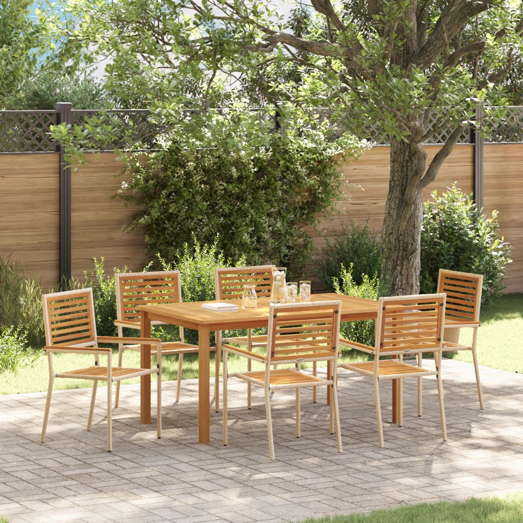 Set da Pranzo Giardino  7 Pezzi Beige Polirattan Acacia