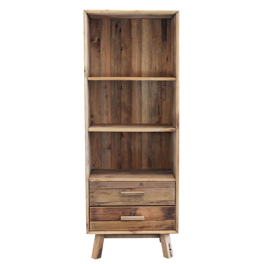 Libreria con 2 cassetti e 3 ripiani in Pino riciclato cm 60x40x160 - PINE