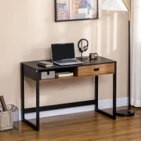 Scrivania per Camera e Ufficio con Cassetto Stile Industriale, 110x50x76cm, Noce e Nero