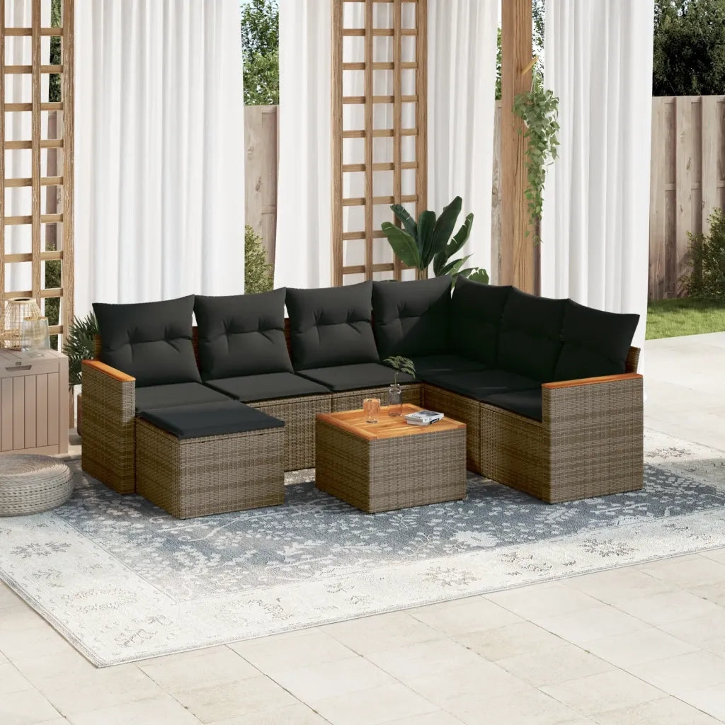 Set Divano da Giardino 8 pz con Cuscini Grigio in Polyrattan 3226214
