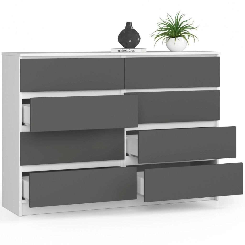 Cassettiera AKORD K140 Bianca 138 cm 8 cassetti inserto frontale Grigio Grafite 138x40x99 cm