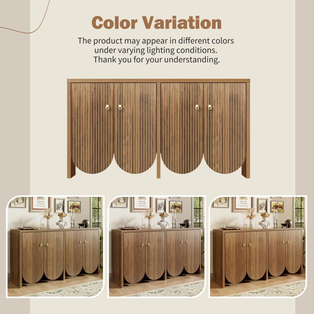 Credenza con 4 ante e ripiani regolabili in MDF effetto noce con finitura a riquadri 147 × 40 × 80 cm