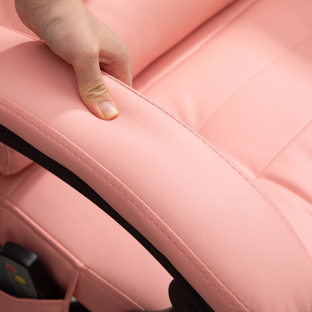 Sedia da ufficio massaggiante a 7 punti con schienale reclinabile, poggiapiedi e telecomando in pelle rigenerata rosa