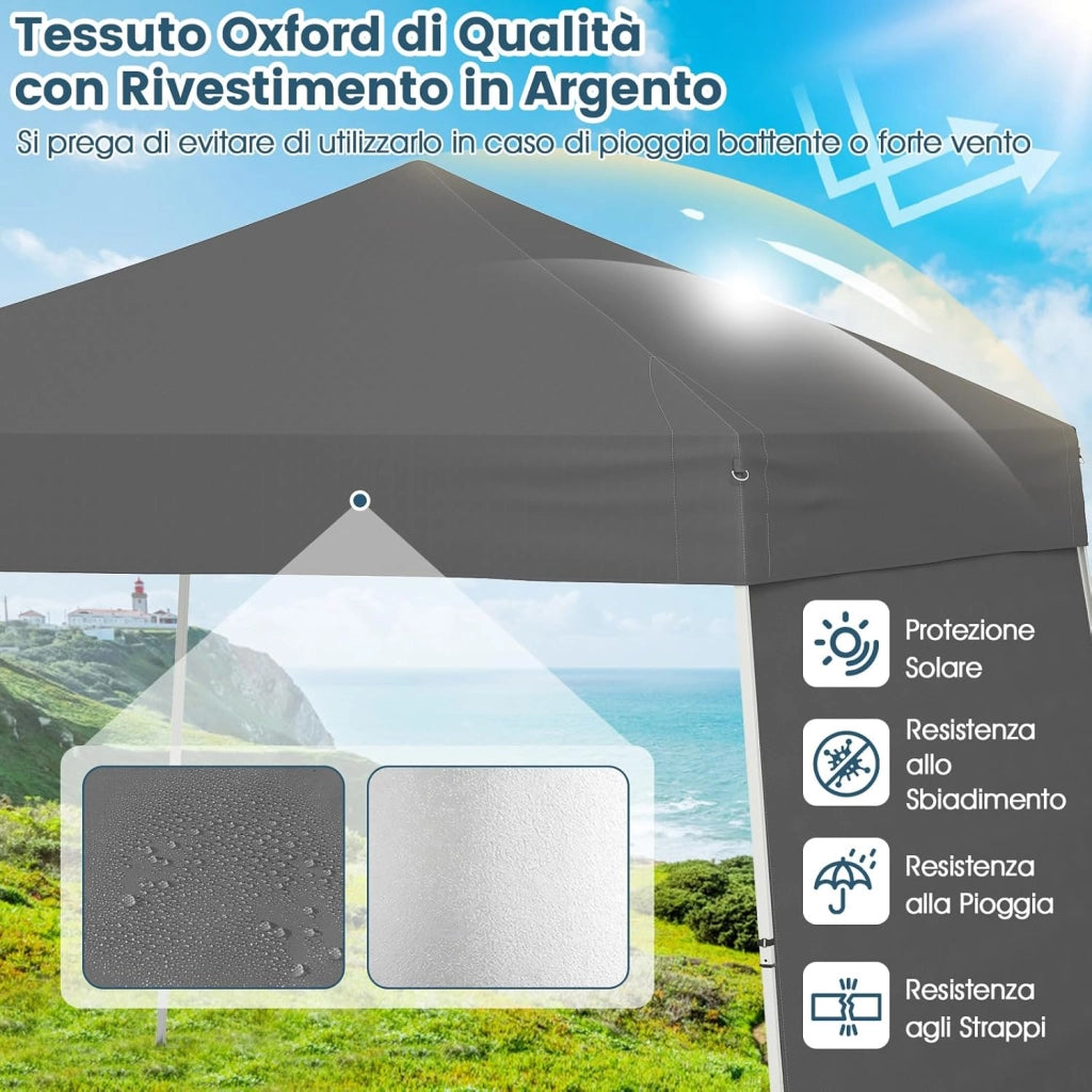 Gazebo Pieghevole 430 x 280 cm, Gazebo da Esterno con Pareti Laterali Convertibili in Tenda da Sole, 8 Picchetti, 4 Corde Antivento, Tendone Impermeabile per Feste (Grigio)