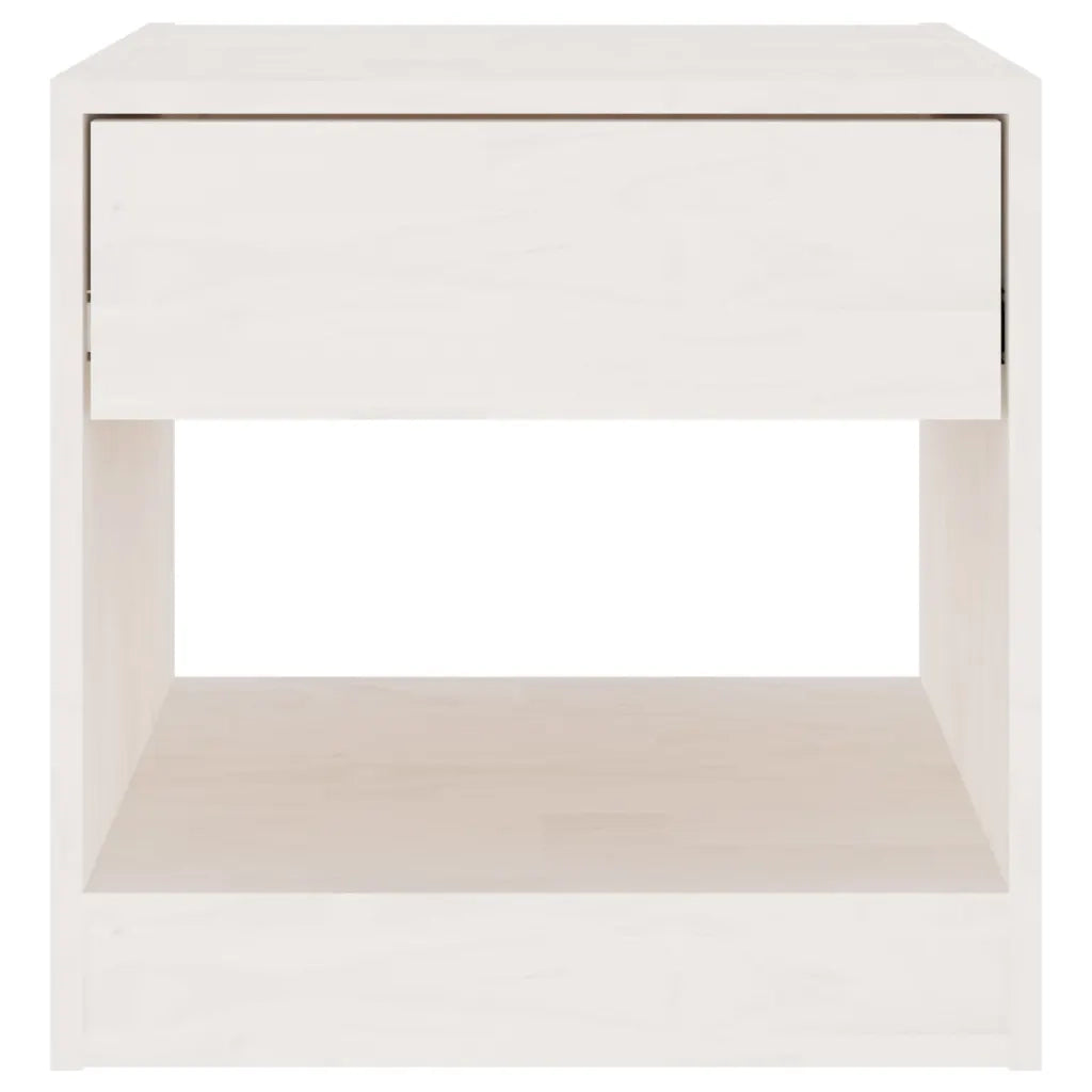 Set di 2 Comodini | Armadio da Notte | Mobiletto da notte Bianchi 40x31x40 cm in Legno Massello di Pino