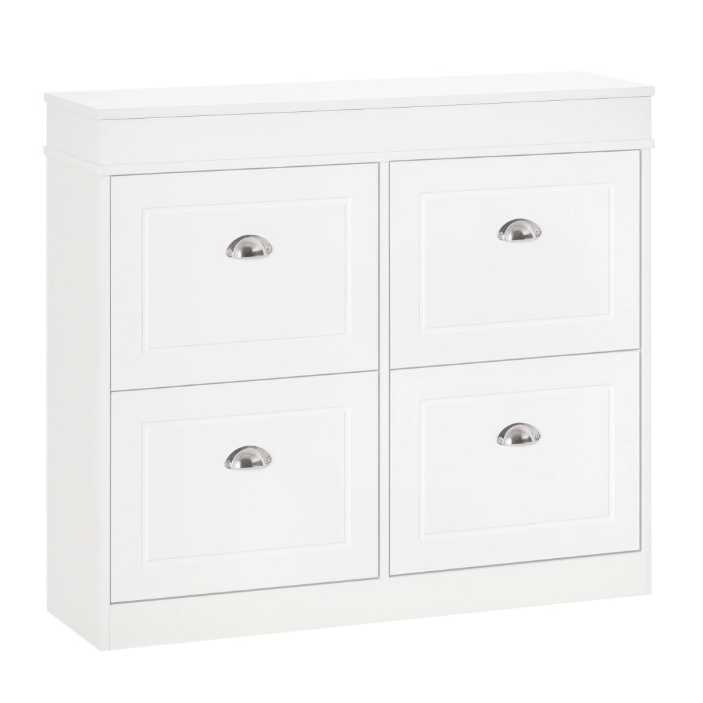 Scarpiera Stretto 4 Ante con Ripiani Regolabili ¨C Zephmum ¨C Bianco 98x24x83 cm