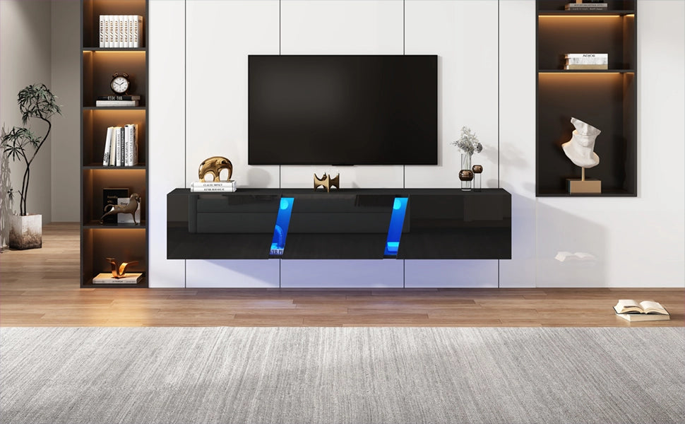 Cassettiera TV a muro nera in truciolare lunghezza 180 cm