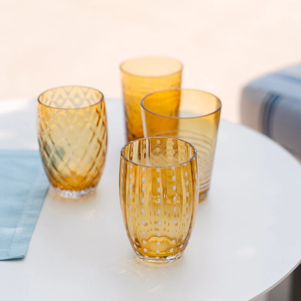 Zafferano Set 6 Bicchieri Tumbler Serie Provenzale in Vetro Colorato in Massa Colore Ambra, Design Raffinato e Resistente per Uso Quotidiano