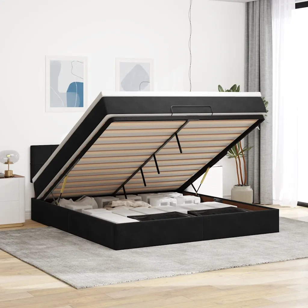 Struttura Letto Pouf con Materasso Nero 180x200 cm in Velluto 3311791