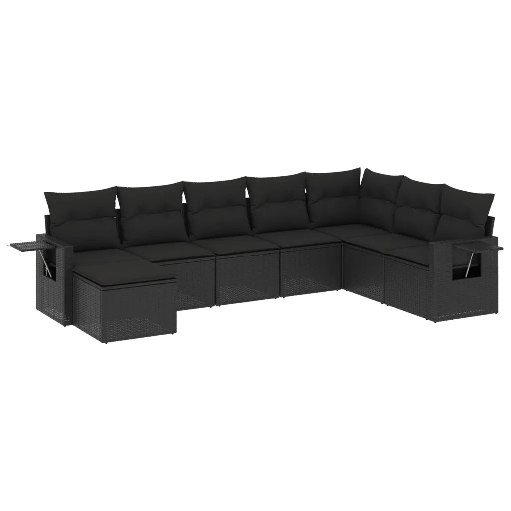 Set Divani da Giardino con Cuscini 8 pz Nero in Polyrattan