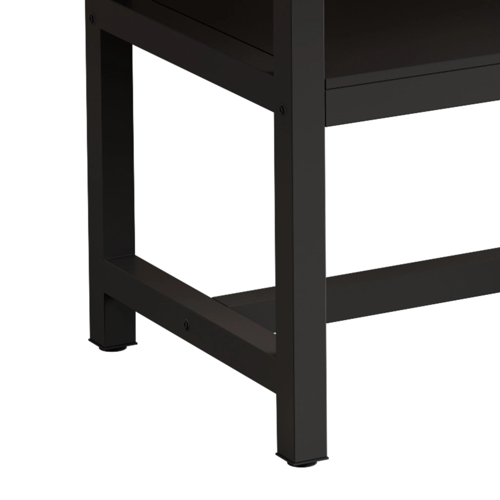 Tavolo da pranzo per 4 o 6 persone con ripiano contenitore, stile moderno, in MDF e metallo, nero, 160 × 90 × 76 cm