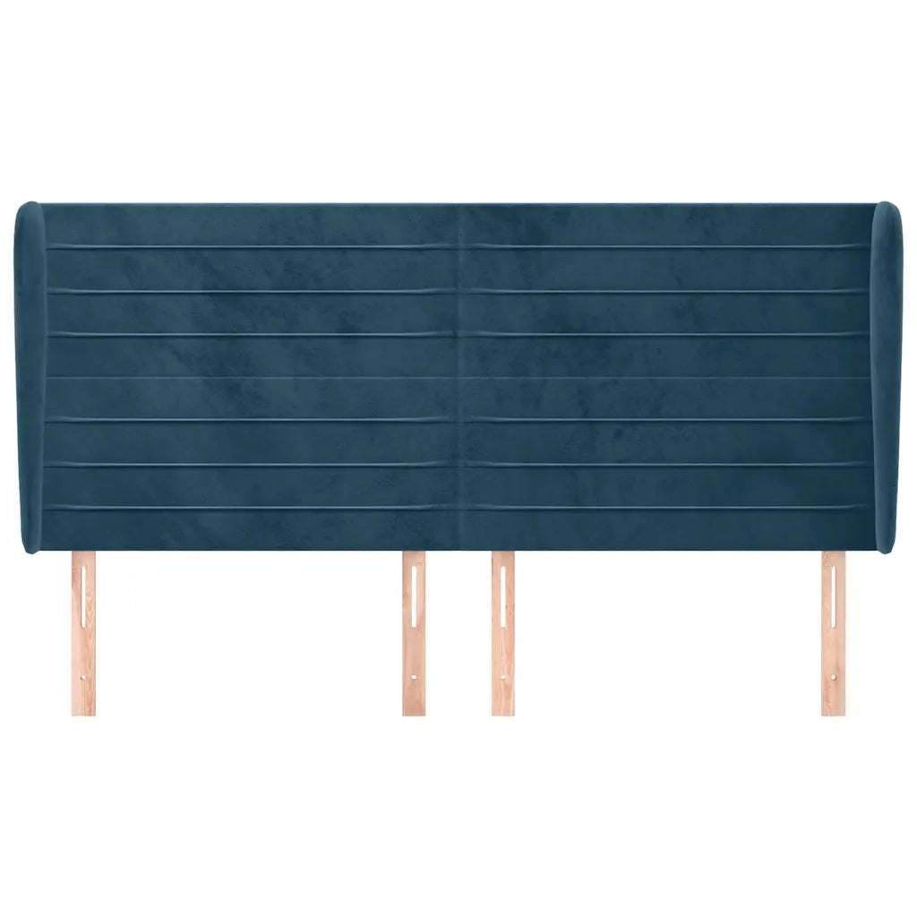 Testiera ad Orecchio-Testata con Orecchie Blu Scuro 163x23x118/128 cm in Velluto 541796