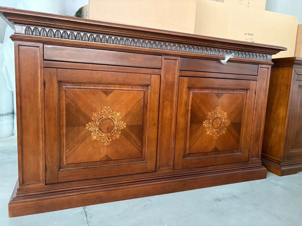 Madia credenza 2 porte in legno intarsiata tinta noce l.215 p.54 h.122 - Mobili 2G