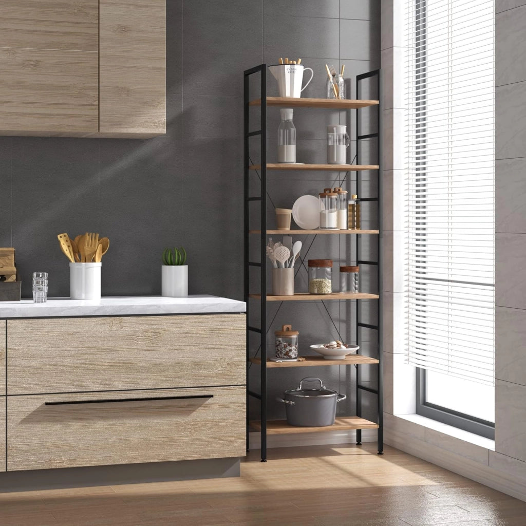 Libreria Scaffale in Metallo Legno 6 Ripiani Scaffalatura Fioriera Porta Piante RGB9307hei